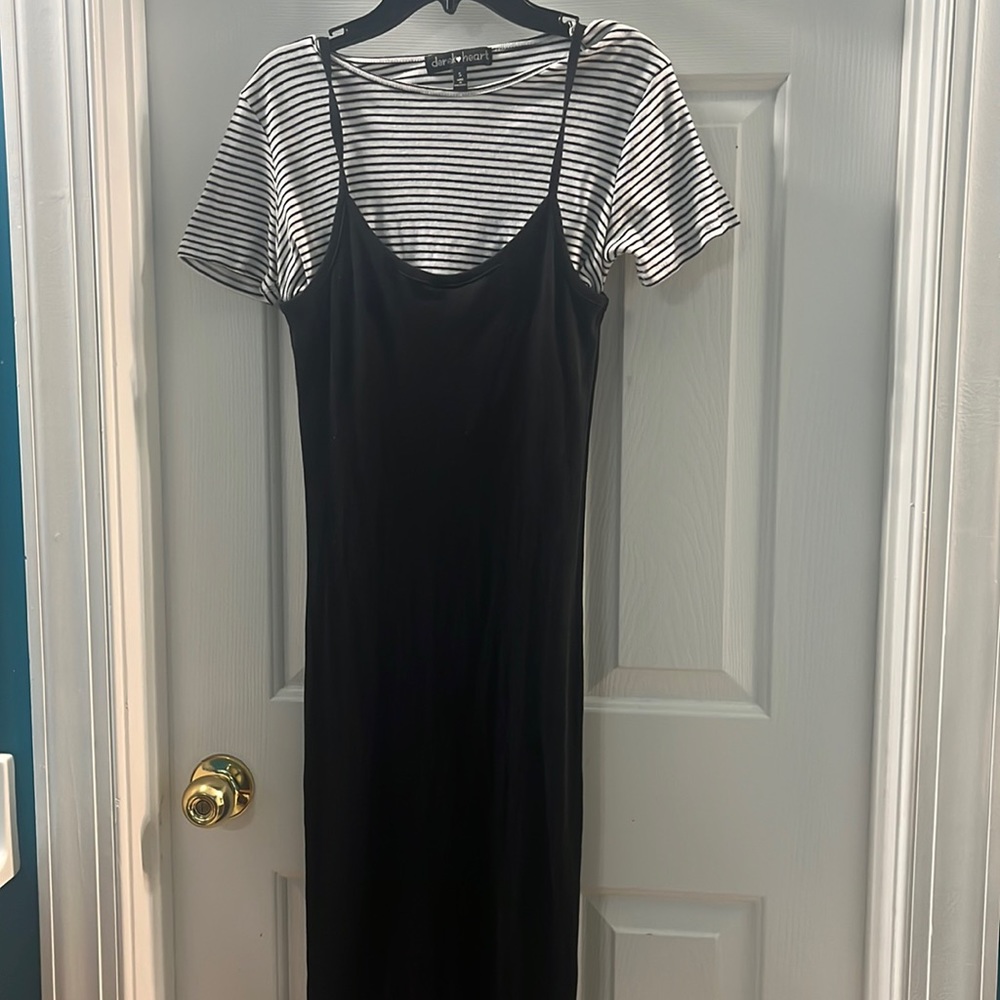 Black Maxi Dress with a Striped White Top